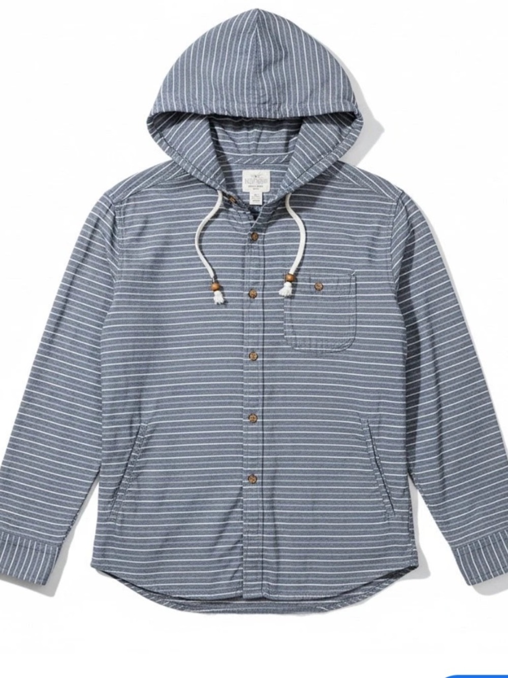 Lucky Brand Hooded Pullover Shirt Mens Large Cotton Stripes Long Sleeve Blue